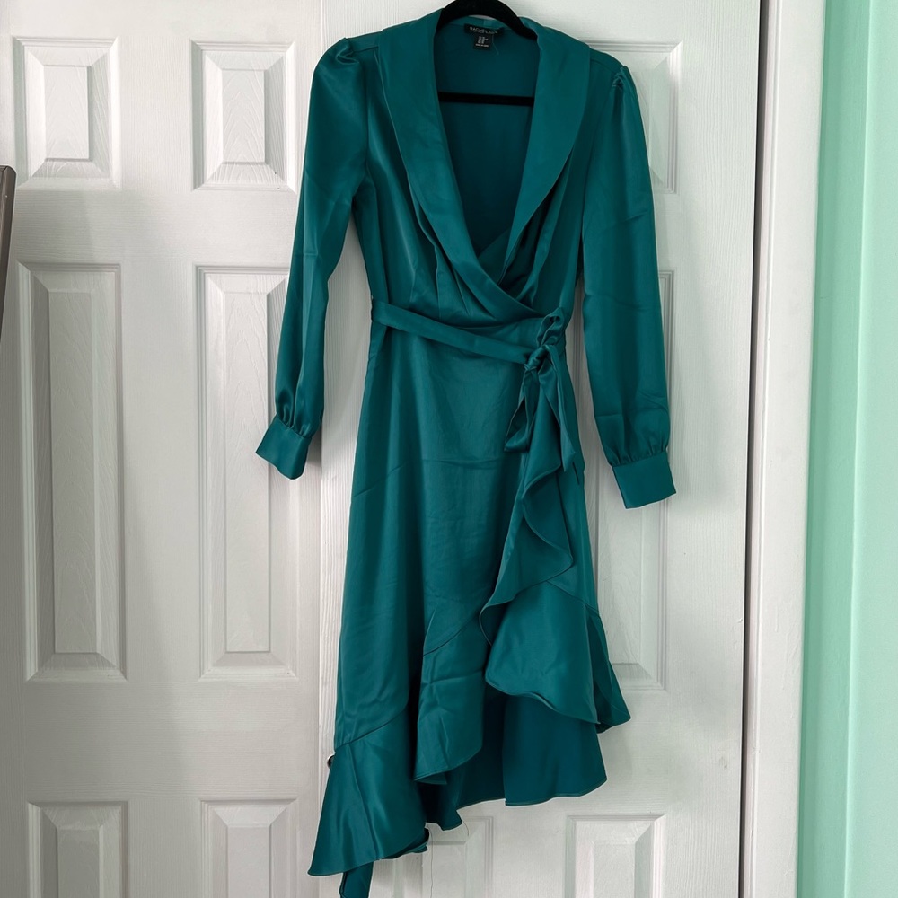 Teal Asymmetrical Wrap Dress | Flowy Ruffle • Elegant Occasion